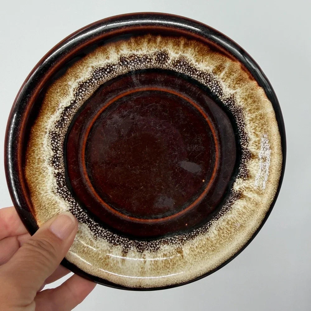 Pfaltzgraff 1970s Stoneware Brown Drip Glaze Saucer Plates Set of 4 6.25